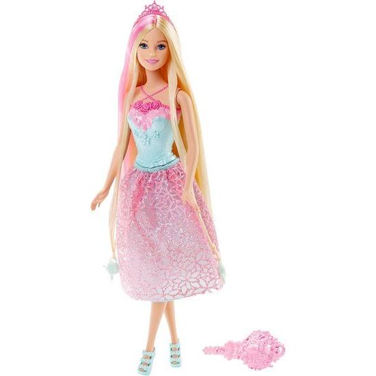 Barbie ピンクの縞模様の髪のスタイリングビーズを備えたバービープリンセスドールの画像
