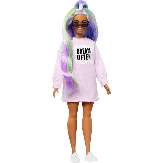 Barbie スウェットシャツのドレスとアクセサリーを着た長い虹の髪のバービーファッショニスタドール、3-8歳の画像