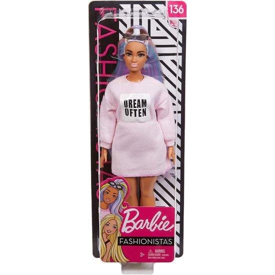 Barbie スウェットシャツのドレスとアクセサリーを着た長い虹の髪のバービーファッショニスタドール、3-8歳の画像