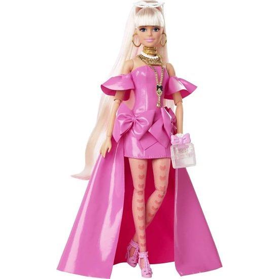 Barbie ピンクの光沢のあるハイローガウンのバービーエクストラファンシードール、ペットの子犬、非常に長い髪とアクセサリー、柔軟なジョイント、3歳のおもちの画像