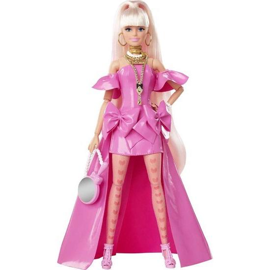 Barbie ピンクの光沢のあるハイローガウンのバービーエクストラファンシードール、ペットの子犬、非常に長い髪とアクセサリー、柔軟なジョイント、3歳のおもちの画像