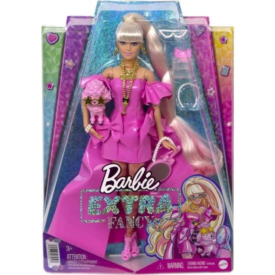 Barbie ピンクの光沢のあるハイローガウンのバービーエクストラファンシードール、ペットの子犬、非常に長い髪とアクセサリー、柔軟なジョイント、3歳のおもちの画像
