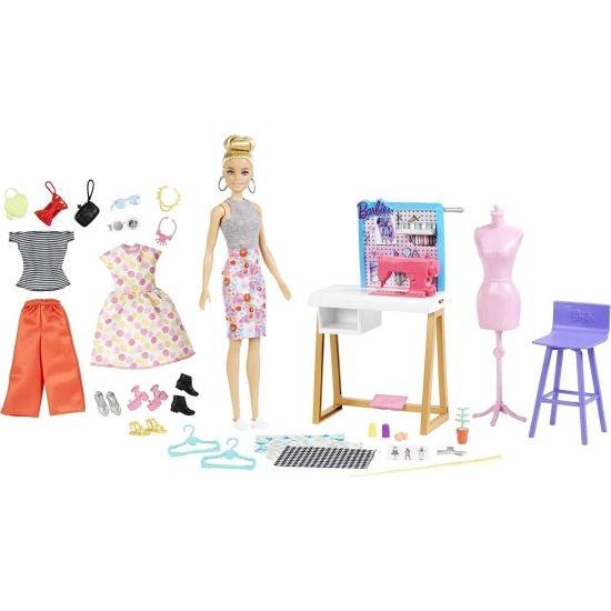 Barbie バービーファッションデザイナードール（12インチ）、スタジオ、25+デザイン＆ファッションアクセサリー、デザインデスク、椅子、ミシン、ファブリック