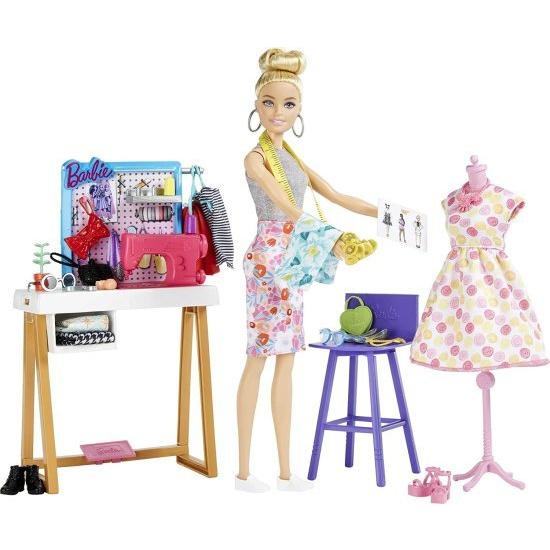 Barbie バービーファッションデザイナードール（12インチ）、スタジオ、25+デザイン＆ファッションアクセサリー、デザインデスク、椅子、ミシン、ファブリックの画像