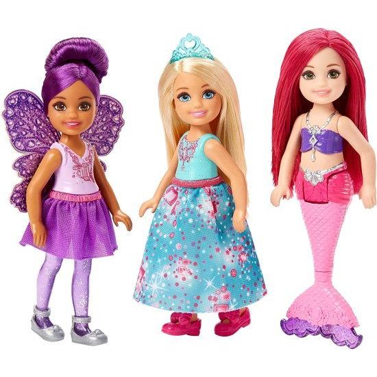Barbie 3つのチェルシーマーメイド、フェアリー、プリンセスドールズのマテルバービードリームトピアパック、マルチカラーFPL86