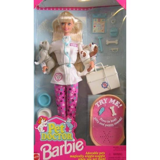 Barbie 1996バービーペットドクター犬と猫と一緒に（愛らしいペットが魔法のように小刻みに動いたときに魔法のようにワグルします）
