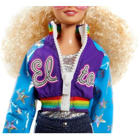 Barbie エルトンジョンバービーコレクタードール（12インチ、カーリーブロンドの髪）ボンバージャケットとフレアデニムのドールスタンドと信頼性の証明書付き_3