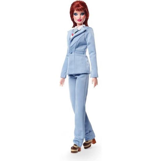 Barbie バービーの署名デビッド・ボウイバービー人形（11.5インチ、赤い髪）がポーズをとる、青いスーツを着て、人形スタンドと信頼性の証明書、コレクターへ
