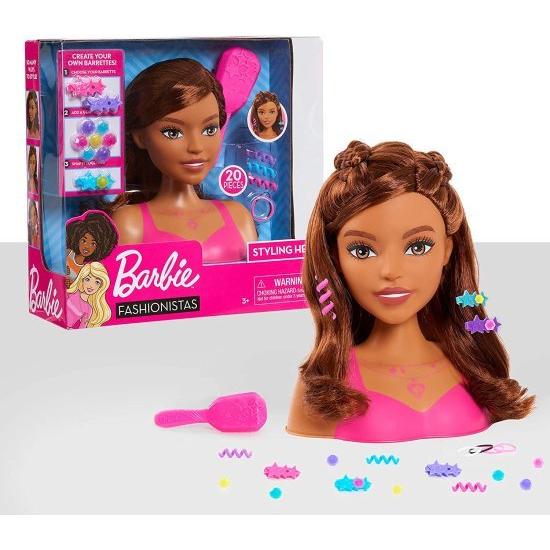 Barbie バービーファッショニスタ8インチスタイリングヘッド、茶色の髪、20個のピース??には、スタイリングアクセサリー、子供向けのヘアスタイリング、ただ遊