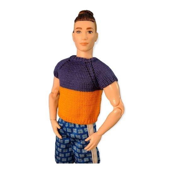 Barbie ケンBMR 1959ドールのウクライナの旗セーター、Tシャツの青/黄色の色はooak ken 12インチバービー人形、ケン人形デザイナーの服を着ていますの画像