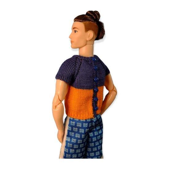 Barbie ケンBMR 1959ドールのウクライナの旗セーター、Tシャツの青/黄色の色はooak ken 12インチバービー人形、ケン人形デザイナーの服を着ていますの画像