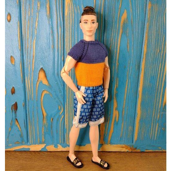 Barbie ケンBMR 1959ドールのウクライナの旗セーター、Tシャツの青/黄色の色はooak ken 12インチバービー人形、ケン人形デザイナーの服を着ていますの画像