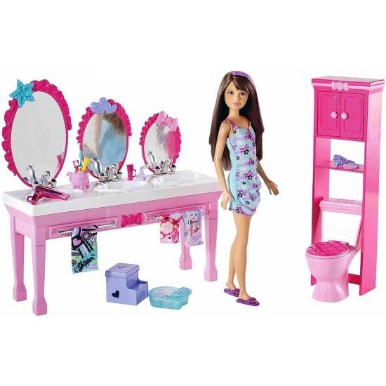 Barbie バービーシスターズビューティー楽しいバスルームとスキッパー人形セット