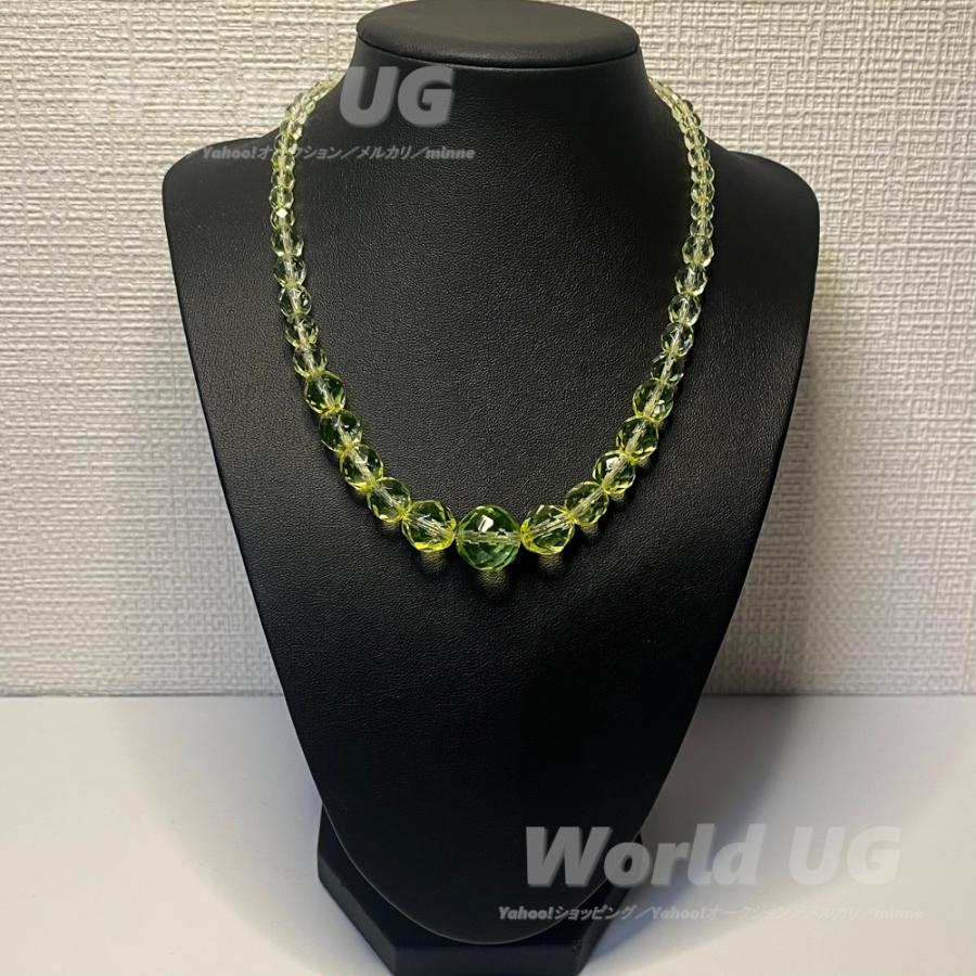 ウランガラス ネックレス 多面体ビーズ 黄色 4mm〜15mm 39cm 