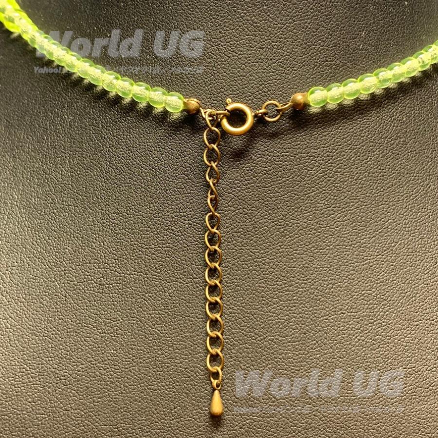 再販 ウランガラス ネックレス 丸ビーズ 黄色 4mm〜13.5mm 39cm 
