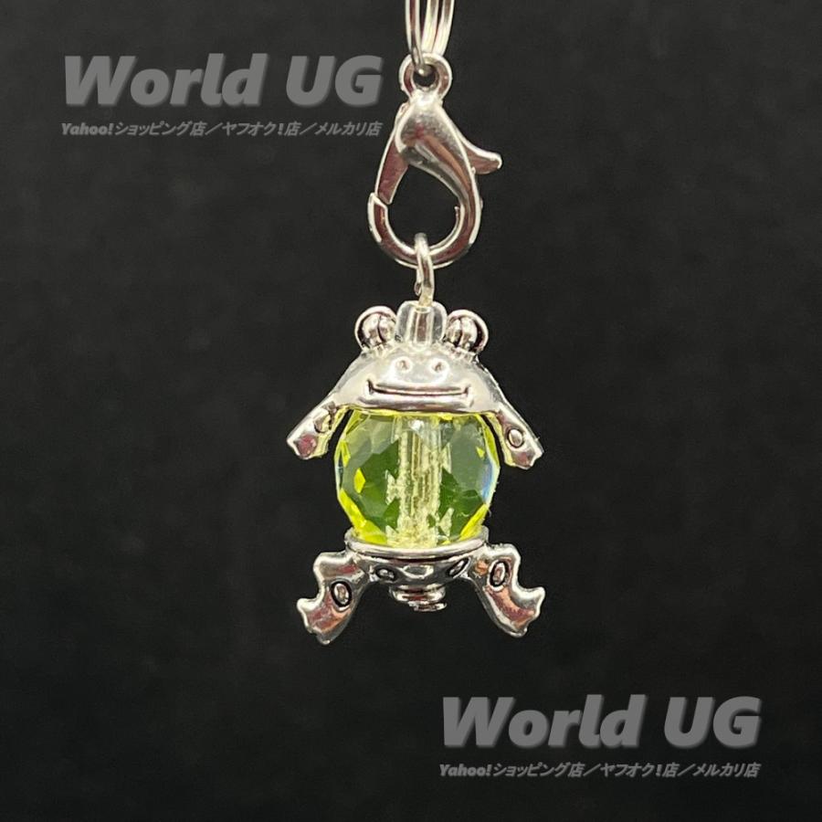 ウランガラス カエル型ストラップ 多面体ビーズ 黄色 10mm |  | 01