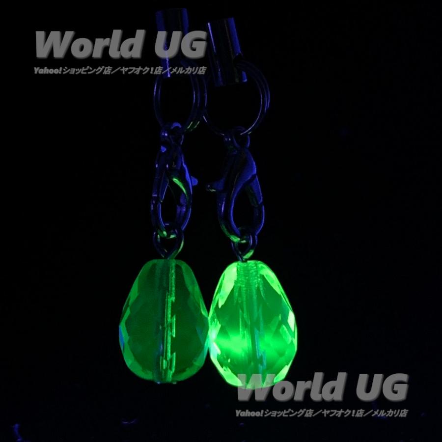 再入荷 ウランガラス ストラップ 多面体ティアドロップビーズ 黄色緑色