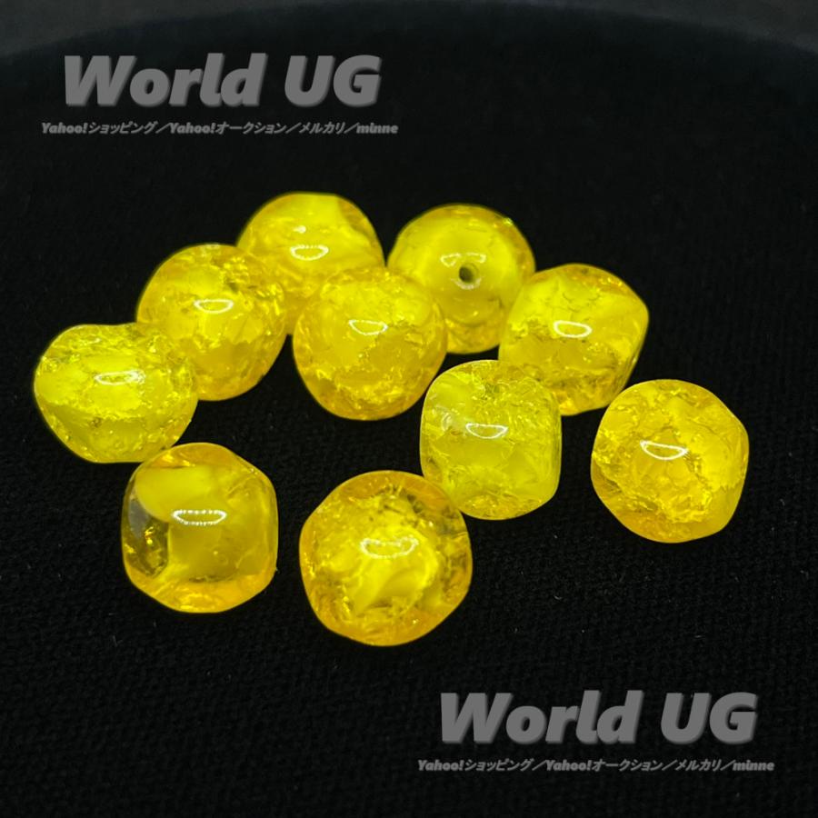 ウランガラス　USA　極上カナリアンイエロー　菊型ひねり切子　デザ―トカップ 番外】カドミウムガラス（非ウランガラス）ラウンドキューブ クラック