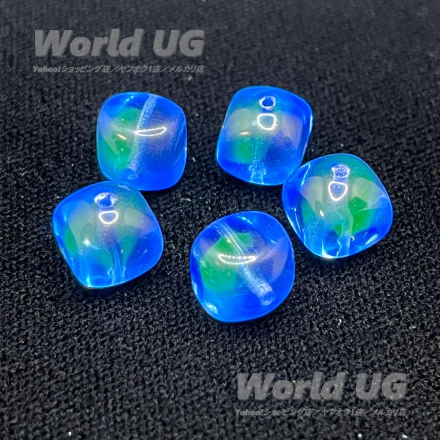 ウランガラス ランタン型ビーズ ブルー/黄色 9.5mm×8.3mm 5粒