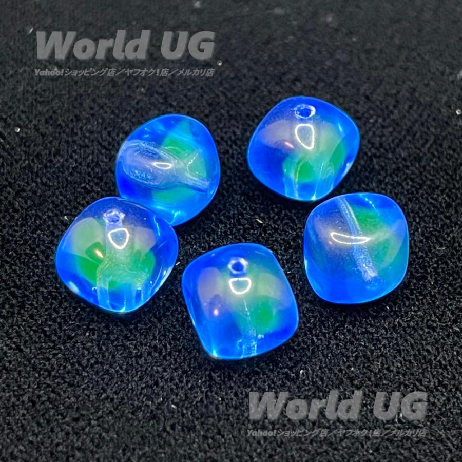 ウランガラス ランタン型ビーズ ブルー/黄色 9.5mm×8.3mm 5粒 : World