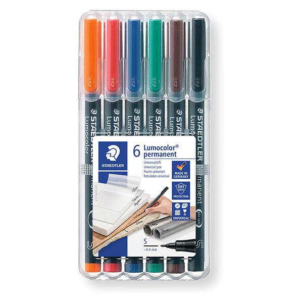ステッドラー ルモカラーペン 油性 超極細書き S 線幅 0.4mm 6色セット 313 WP6 | ルモカラー