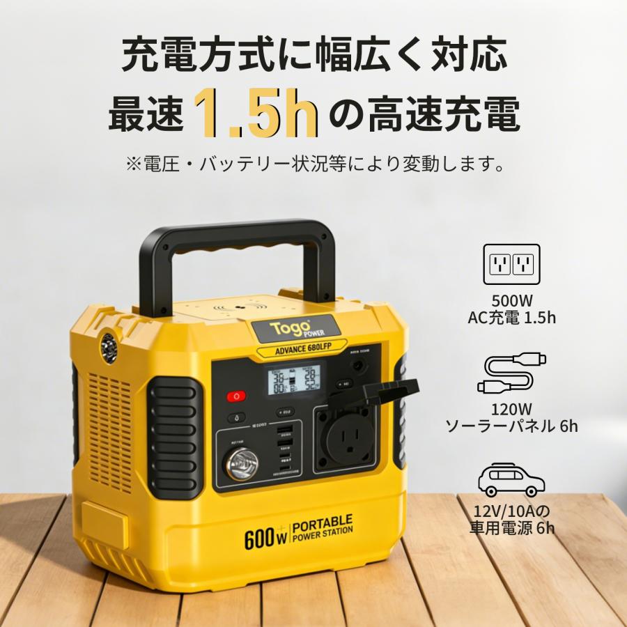 ポータブル電源 大容量 AC600W 非常用電源 防災グッズ 停電対策 家庭用