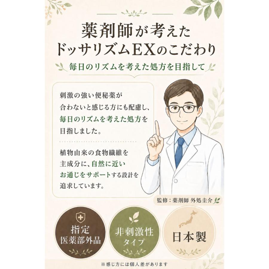 便秘薬 非刺激性 お腹が痛くなりにくい ドッサリズムEX 15包 食物繊維 生薬 タイソウ配合 便秘 コロコロ便 お腹の張り 腹部膨満感 肌荒れ 個包装 指定医薬部外品 | ドッサリズム | 09