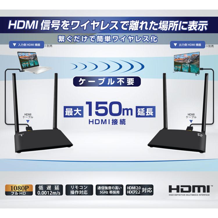 HDMIワイヤレス転送機 TEHDWLEX150S 電波到達距離は見通しで最大150m 