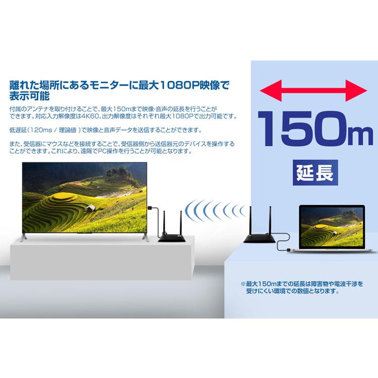 HDMIワイヤレス転送機 TEHDWLEX150S 電波到達距離は見通しで最大150m