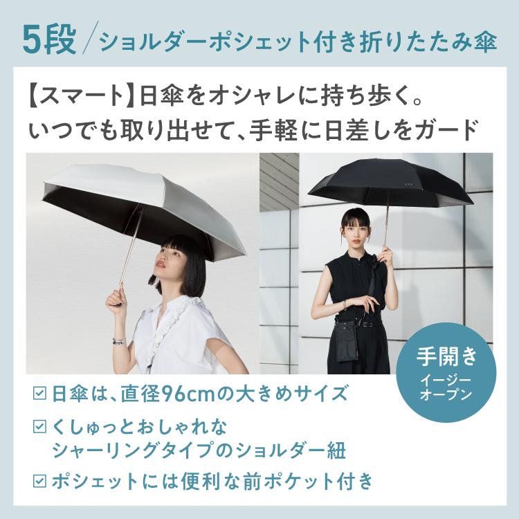 日傘 折りたたみ傘 UVO 5段 遮光率100％ 晴雨兼用 コンパクト 耐風 レディース 完全遮光 ポシェット シャーリングストラップポシェット ミニ ウーボ 公式の画像