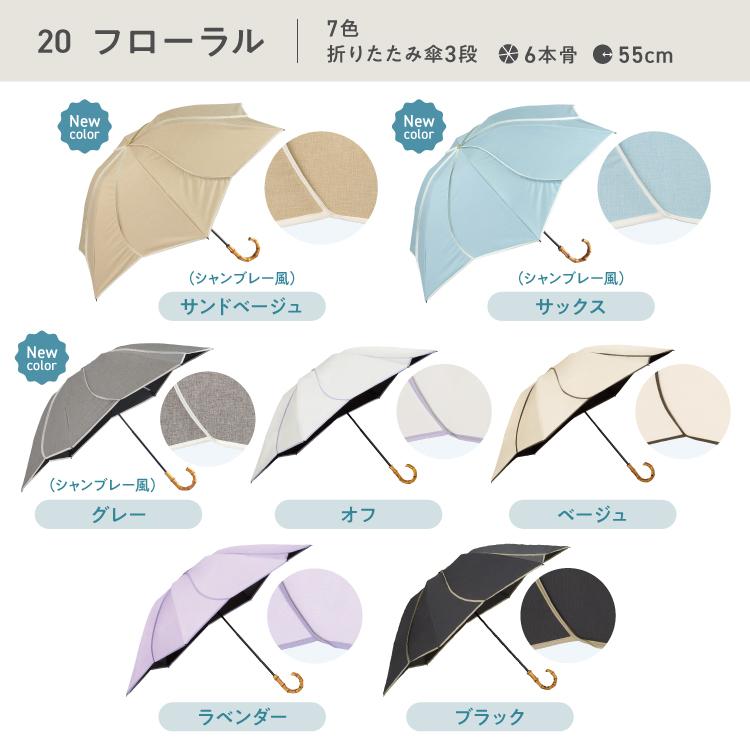 日傘 折りたたみ傘 UVO 3段折 遮光率100% 晴雨兼用 レディース 完全遮光 耐久性 大きい 大きめ 無地フリル 遮熱 ウーボ 公式の画像