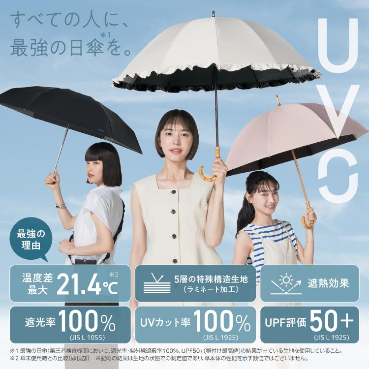 日傘 長傘 UVO 12本骨 多骨 遮光率100% 晴雨兼用 レディース 完全遮光 耐風 バンブー手元 ドーム型 大きい シンプル ウーボ 公式の画像