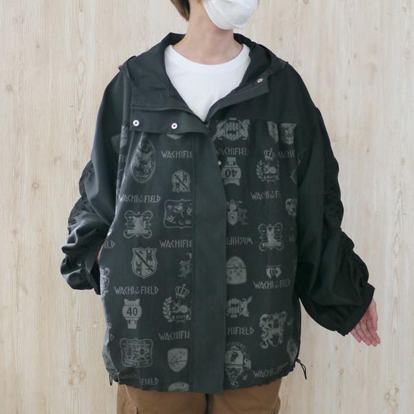 くしゅ袖の撥水ブルゾン F ロゴ 黒 わちふぃーど ダヤン : わちふぃー