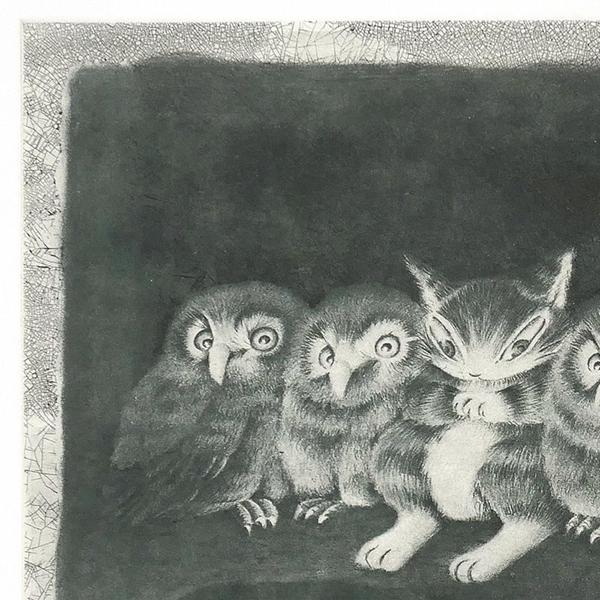 銅版画 貫入「ふくろう裁判」 わちふぃーるど ダヤン : わちふぃ