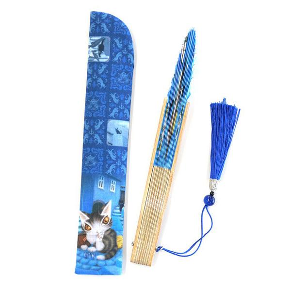 扇子　センス　猫のダヤン　わちふぃーるど　ダヤン わちふぃーるど 扇子 月に乾杯・紺 わちふぃーるどダヤン : わち