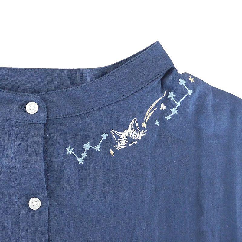 わちふぃーるど（WachiField） 衿刺繍シャツチュニック F 星座 紺 わ