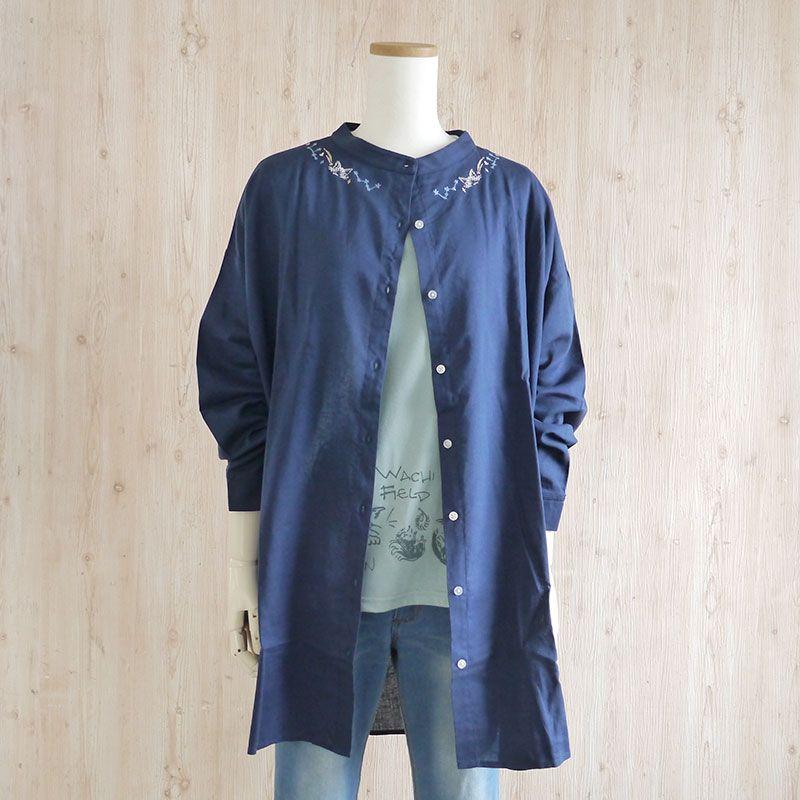 わちふぃーるど（WachiField） 衿刺繍シャツチュニック F 星座 紺 わ