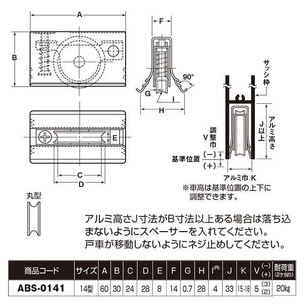 サッシ取替戸車 14型 ステンレス車 丸型 ABS-0141 [10個入]〔0820-00031〕