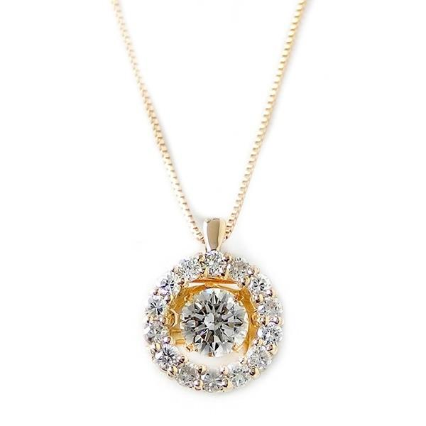 ダイヤモンド ネックレス K18 イエローゴールド 0.5ct 揺れる ダイヤ ダンシングストーン ダイヤネックレス サークル ペンダント