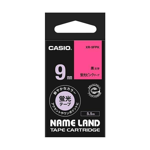 (まとめ) カシオ CASIO ネームランド NAME LAND スタンダードテープ 9mm×5.5m 蛍光ピンク／黒文字 XR-9FPK 1個 〔×10セット〕