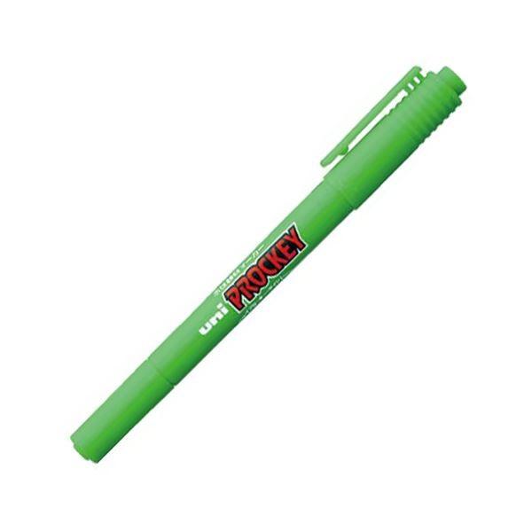 (まとめ) 三菱鉛筆 水性マーカー プロッキー 細字丸芯+極細 黄緑 PM120T.5 1本 〔×100セット〕