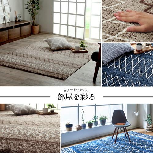 トルコ製 ラグマット/絨毯 〔ネイビー 約200×250cm〕 長方形 抗菌・消 