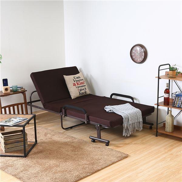 折りたたみベッド 寝具 約幅97cm ブラウン 低反発 フリーロック42段