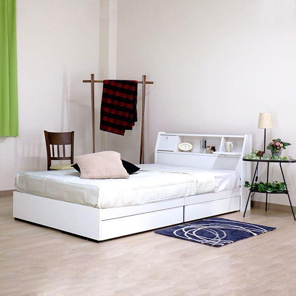 ベッド 日本製 ホワイト セミダブル マットレスセット ポケットコイル 収納付き 引き出し付き 棚付き コンセント付き 照明付き フラップ テーブ...〔代引不可〕