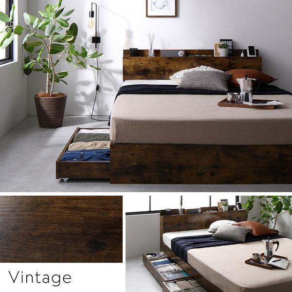 ベッド シングル ベッドフレームのみ シャビーオーク 宮付 収納ベッド