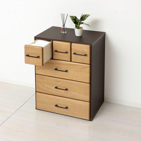 天然木自在チェスト6D ライトブラウン 完成品〔代引不可〕 : ワイン