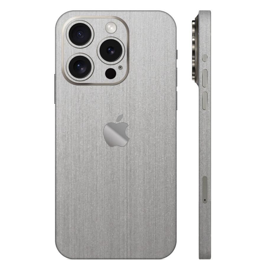 iPhone15 / 15 Pro / 15 Plus / 15 Pro Max スキンシール 背面 側面 カバー ケース wraplus シルバーブラッシュメタル | Apple