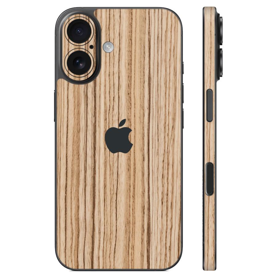 iPhone16 / 16 Pro / 16 Plus / 16 Pro Max / 16e スキンシール 背面 側面 カバー ケース wraplus ゼブラウッド1 | Apple