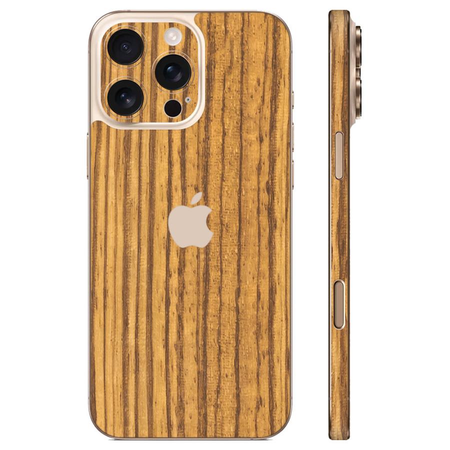iPhone16 / 16 Pro / 16 Plus / 16 Pro Max / 16e スキンシール 背面 側面 カバー ケース wraplus ゼブラウッド2 | Apple | 01