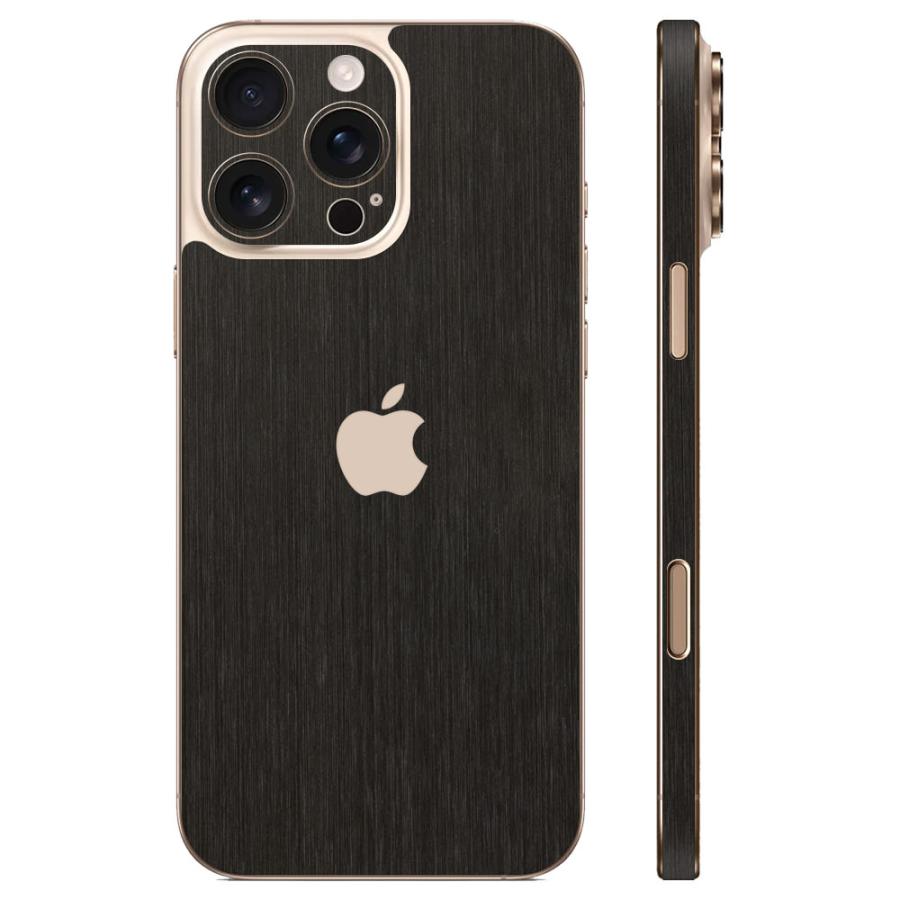 iPhone16 / 16 Pro / 16 Plus / 16 Pro Max / 16e スキンシール 背面 側面 カバー ケース wraplus ブラックブラッシュメタル | Apple | 01